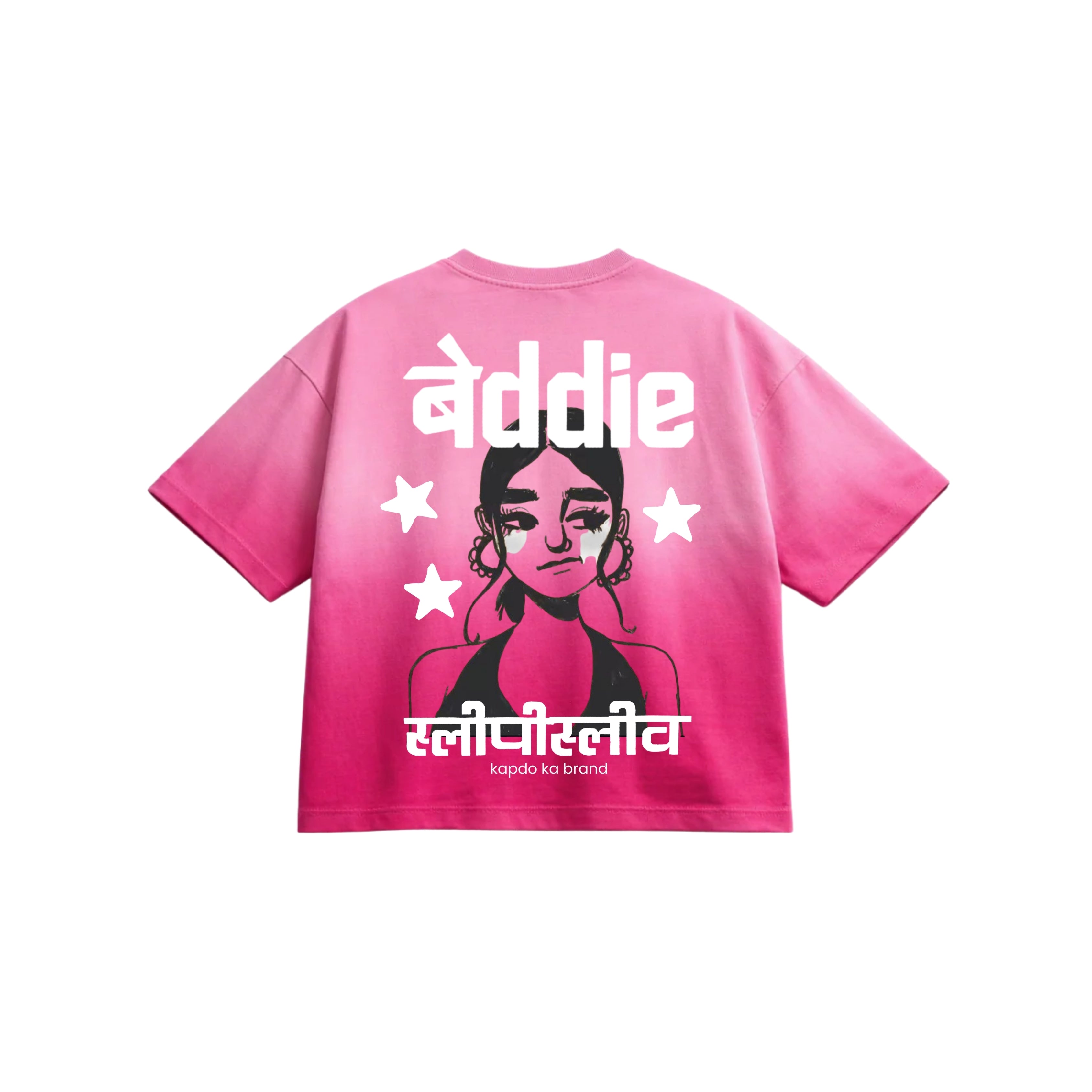 BADDIE PINK OMBRE WASH BOXY FIT T-SHIRT