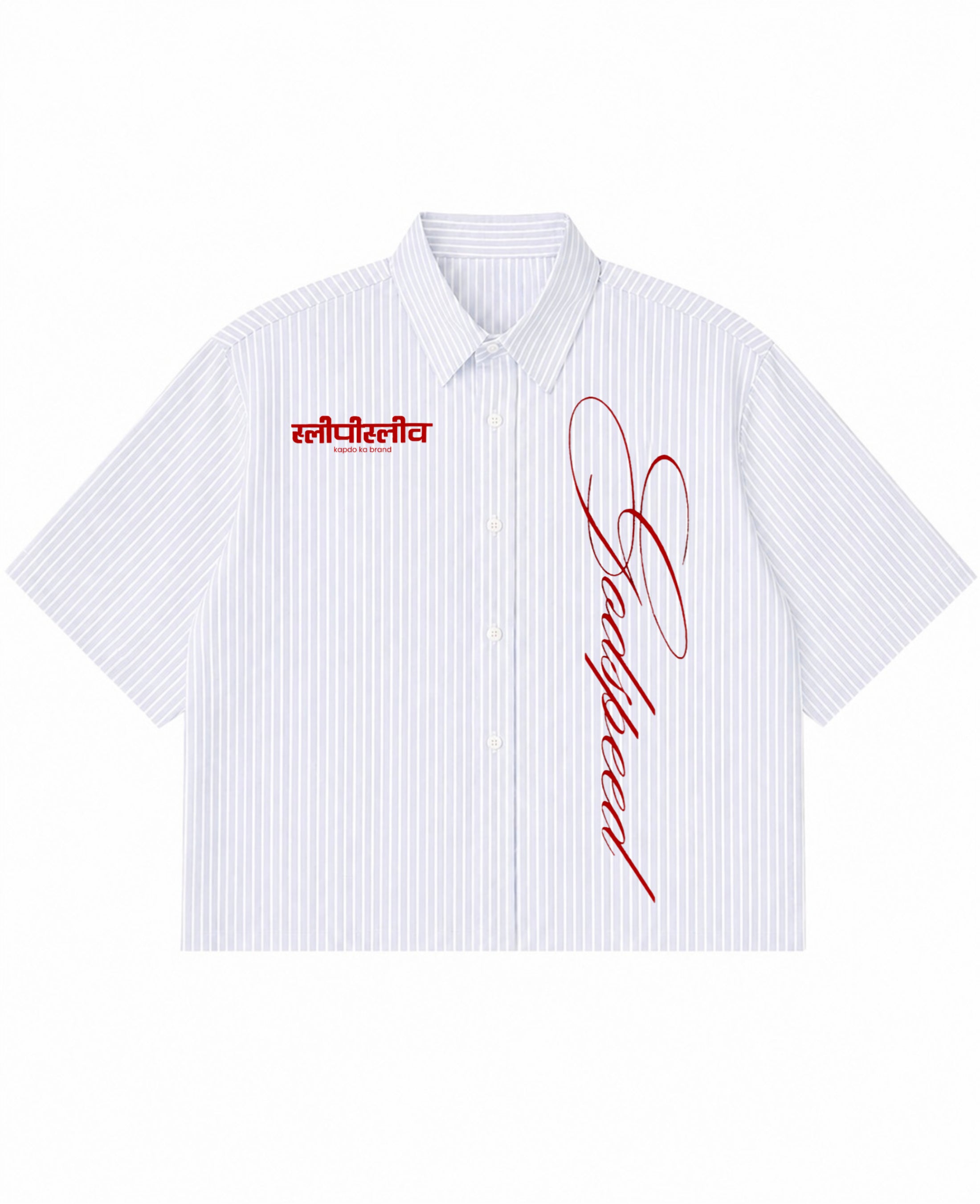 Blue Striped Oxford Boxy Shirt Front Design